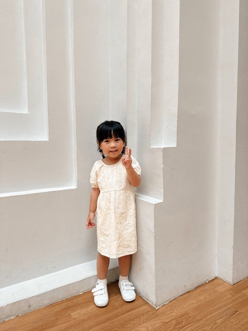 Blaise Embroidery Kids Dress in Cream