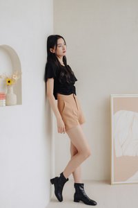 Lennon Ruched Cotton Top in Black (XS)