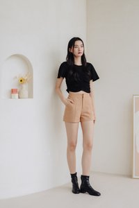 Lennon Ruched Cotton Top in Black (XS)
