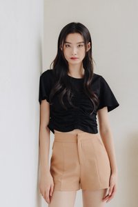 Lennon Ruched Cotton Top in Black (XS)