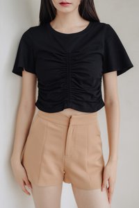Lennon Ruched Cotton Top in Black (XS)