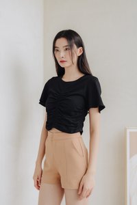 Lennon Ruched Cotton Top in Black (XS)