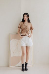 Lennon Ruched Cotton Top in Brown
