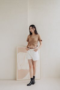 Lennon Ruched Cotton Top in Brown