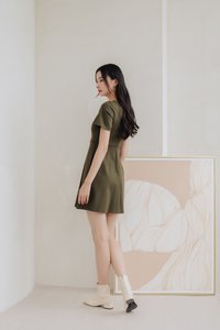 Wynter Buttons Cotton Dress in Olive (XS)