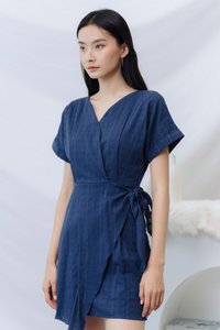 Micaela Faux Wrap Dress in Navy (XS)