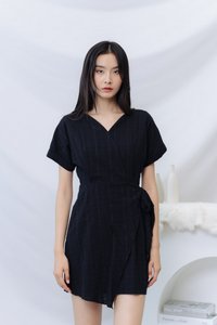 Micaela Faux Wrap Dress in Black (XS)