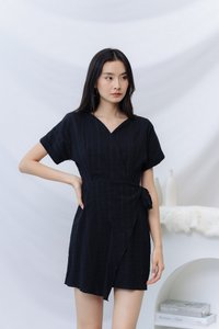 Micaela Faux Wrap Dress in Black (XS)