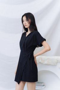 Micaela Faux Wrap Dress in Black (XS)