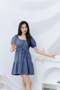 Larisa Cotton Tiered Dress in Blue(L)