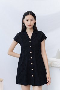 Odette Eyelet Collar Dress in Black