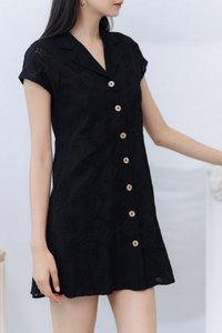 Odette Eyelet Collar Dress in Black