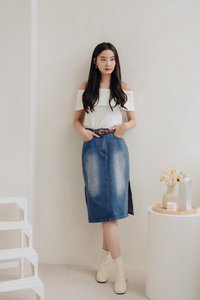Ames Side Slits Denim Skirt (M)