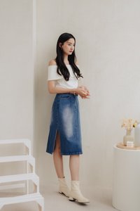 Ames Side Slits Denim Skirt (M)