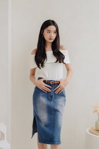 Ames Side Slits Denim Skirt (M)