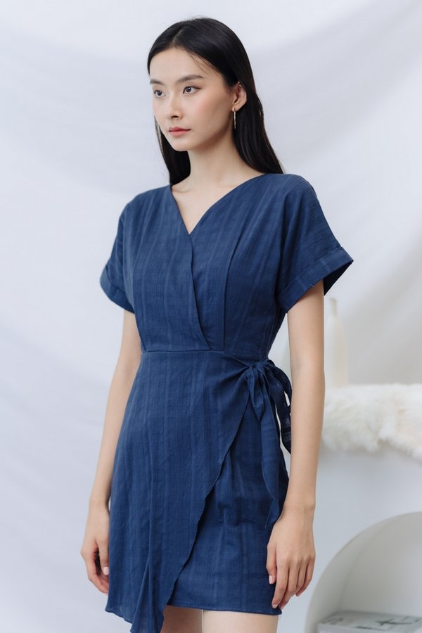 Micaela Faux Wrap Dress in Navy (XS)