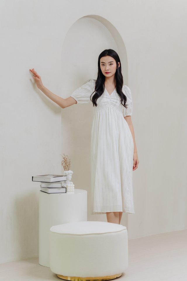 Akira Pinstriped Maxi Dress in White