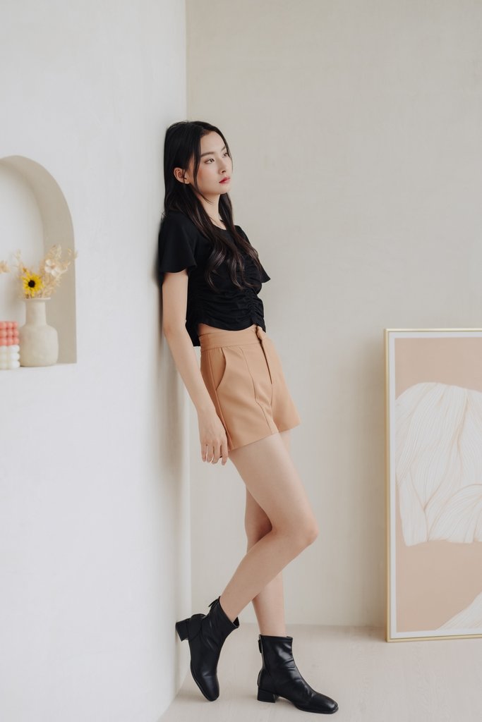 Lennon Ruched Cotton Top in Black (XS)