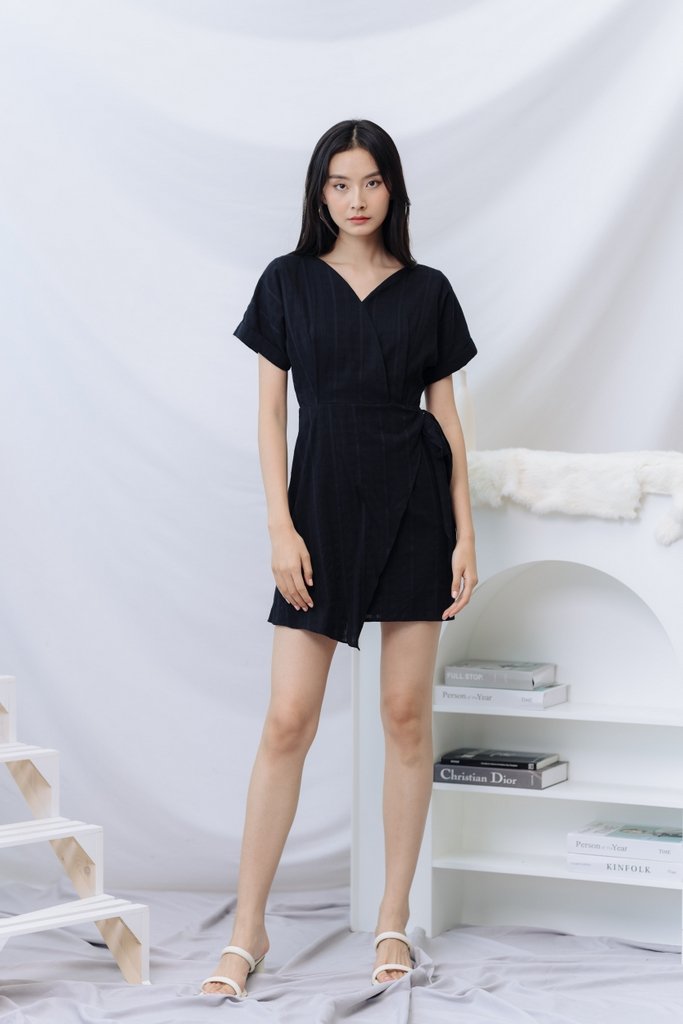 Micaela Faux Wrap Dress in Black (XS)