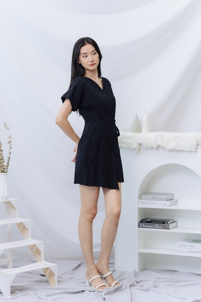 Micaela Faux Wrap Dress in Black (XS)