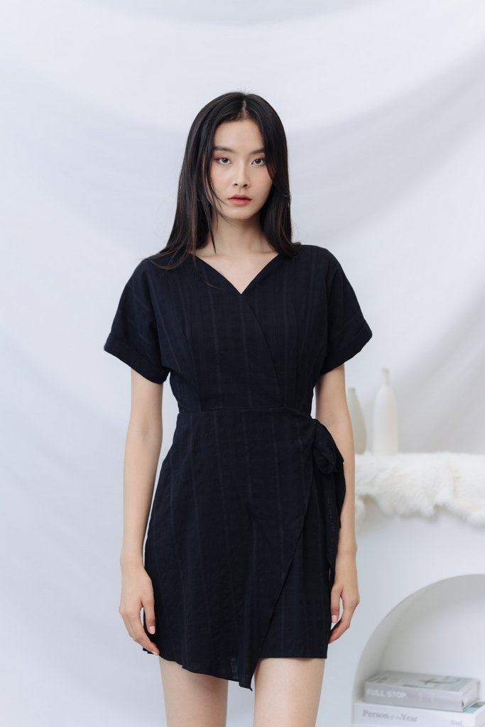 Micaela Faux Wrap Dress in Black (XS)