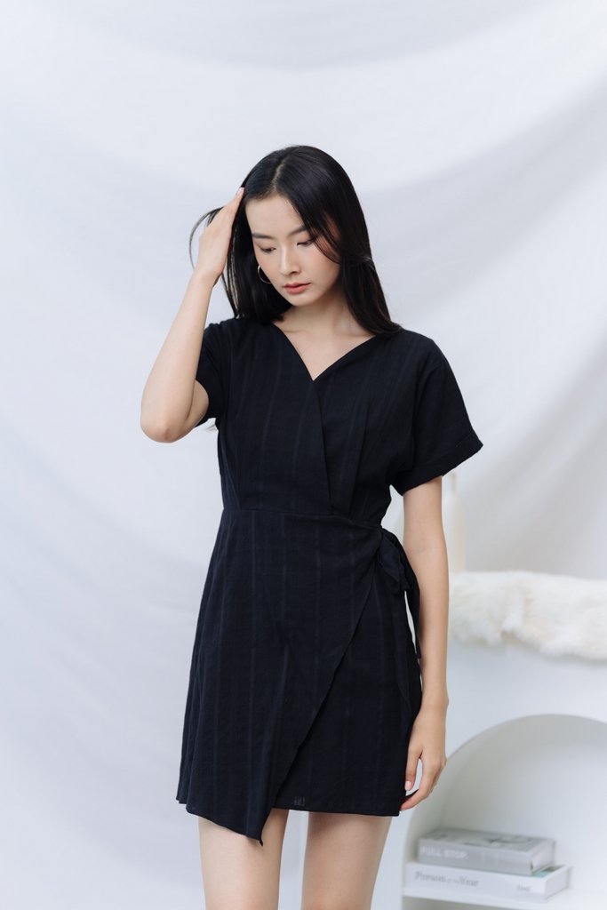 Micaela Faux Wrap Dress in Black (XS)