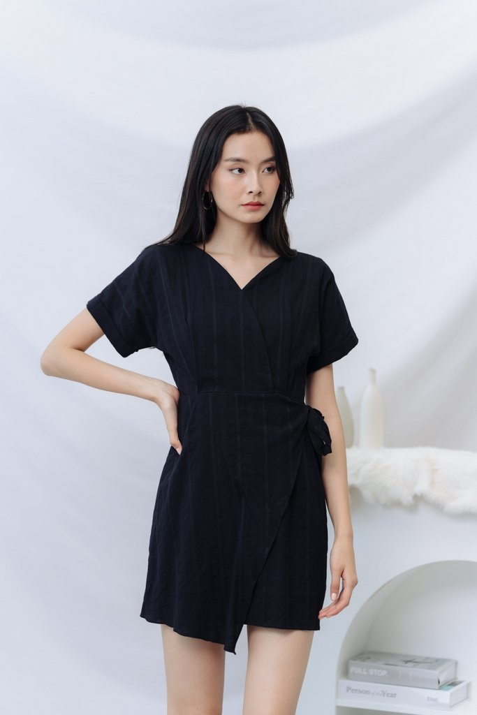 Micaela Faux Wrap Dress in Black (XS)