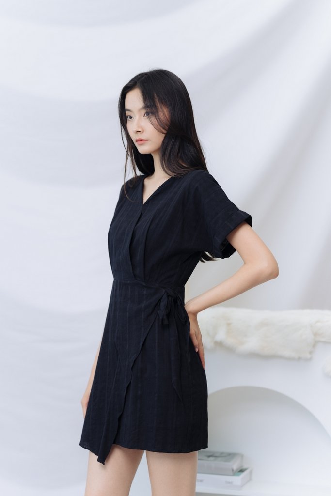 Micaela Faux Wrap Dress in Black (XS)