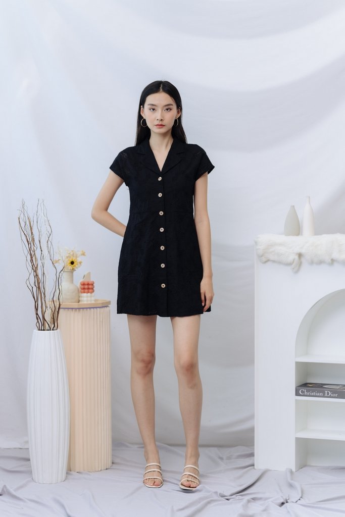 Odette Eyelet Collar Dress in Black