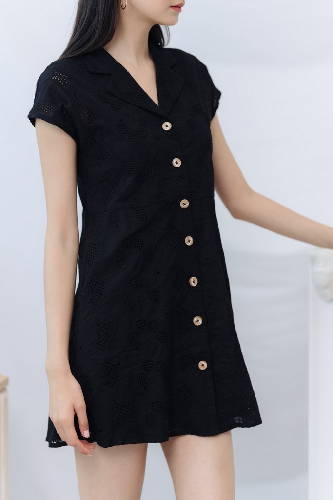 Odette Eyelet Collar Dress in Black
