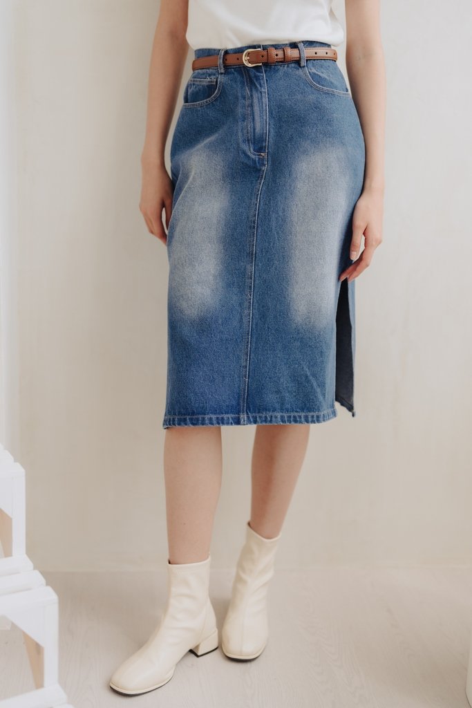 Ames Side Slits Denim Skirt (M)