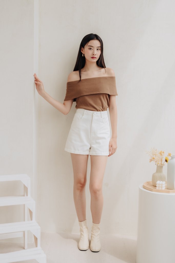 Capri High Waisted Denim Short in White