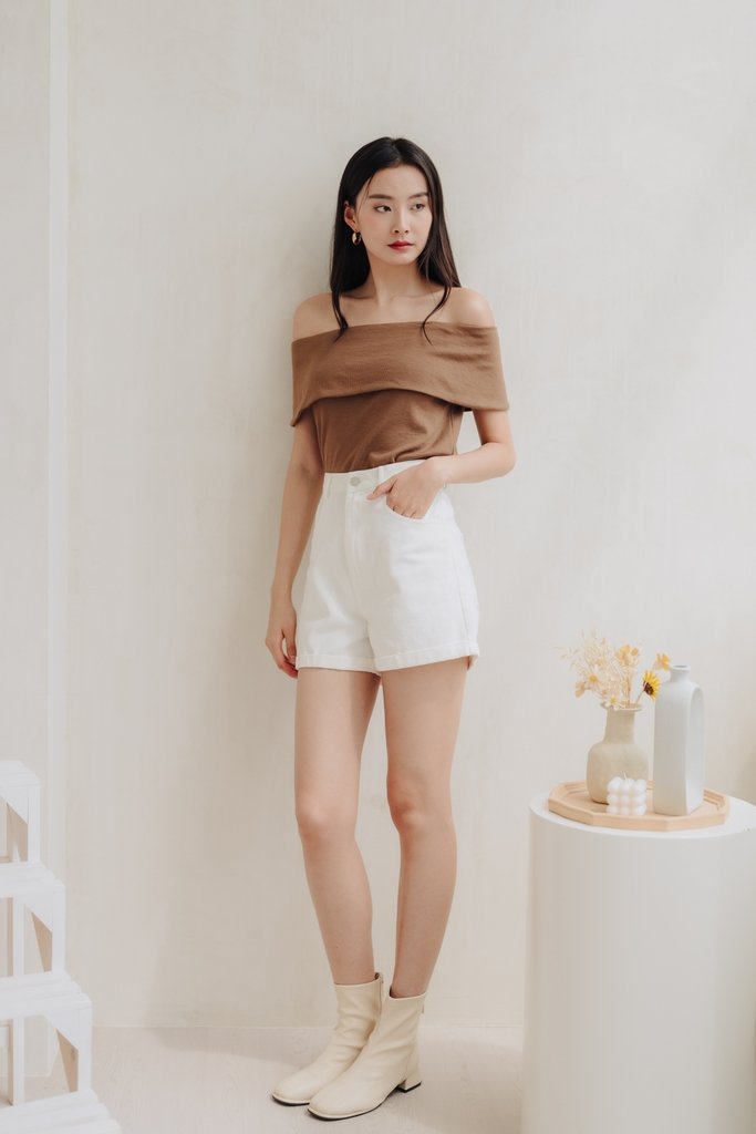 Capri High Waisted Denim Short in White