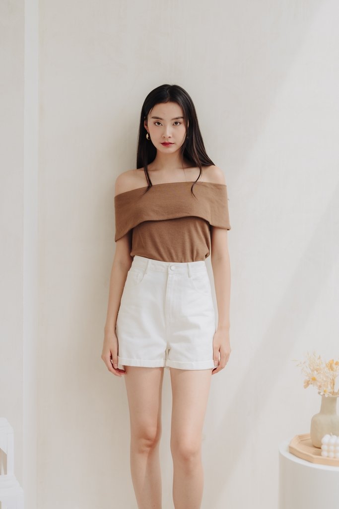 Capri High Waisted Denim Short in White