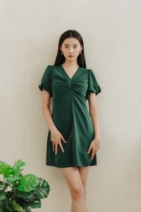 Ollie Ruched Sleeves Dress in Forest (XS)
