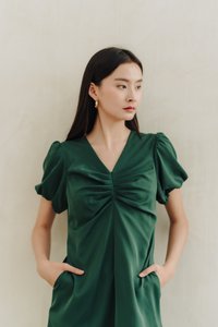 Ollie Ruched Sleeves Dress in Forest (XS)