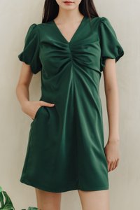 Ollie Ruched Sleeves Dress in Forest (XS)