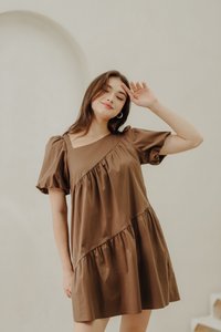 Avery Diagonal Tiered Dress in Brown (XXL)