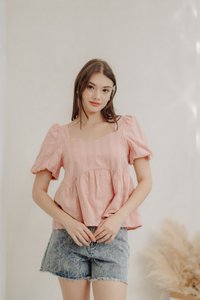 Hayley Puff Sleeve Babydoll Top in Pink (XS)