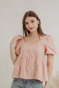 Hayley Puff Sleeve Babydoll Top in Pink (XS)