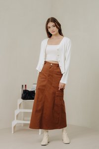 Maya Cargo Maxi Skirt in Brick Brown (XS)