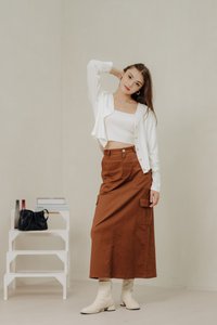 Maya Cargo Maxi Skirt in Brick Brown (XS)