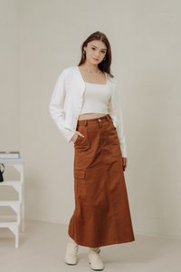 Maya Cargo Maxi Skirt in Brick Brown (XS)
