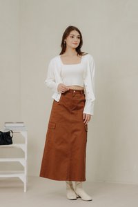 Maya Cargo Maxi Skirt in Brick Brown (XS)