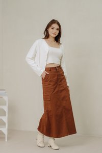 Maya Cargo Maxi Skirt in Brick Brown (XS)
