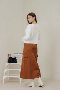 Maya Cargo Maxi Skirt in Brick Brown (XS)