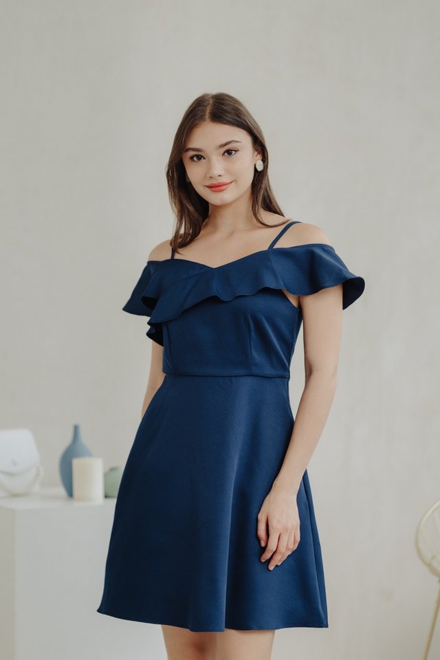 Mika Cold Shoulder Camisole Dress in Navy