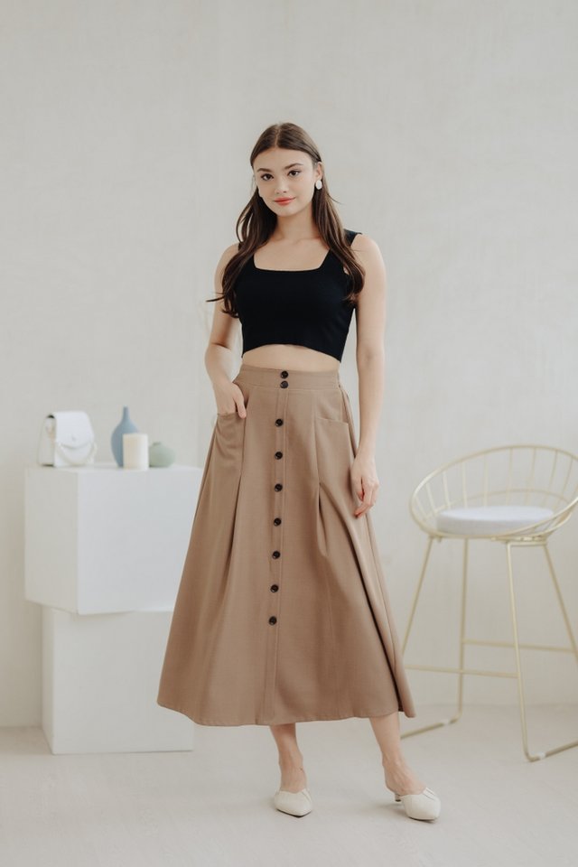 Willow Buttons Maxi Skirt in Sand