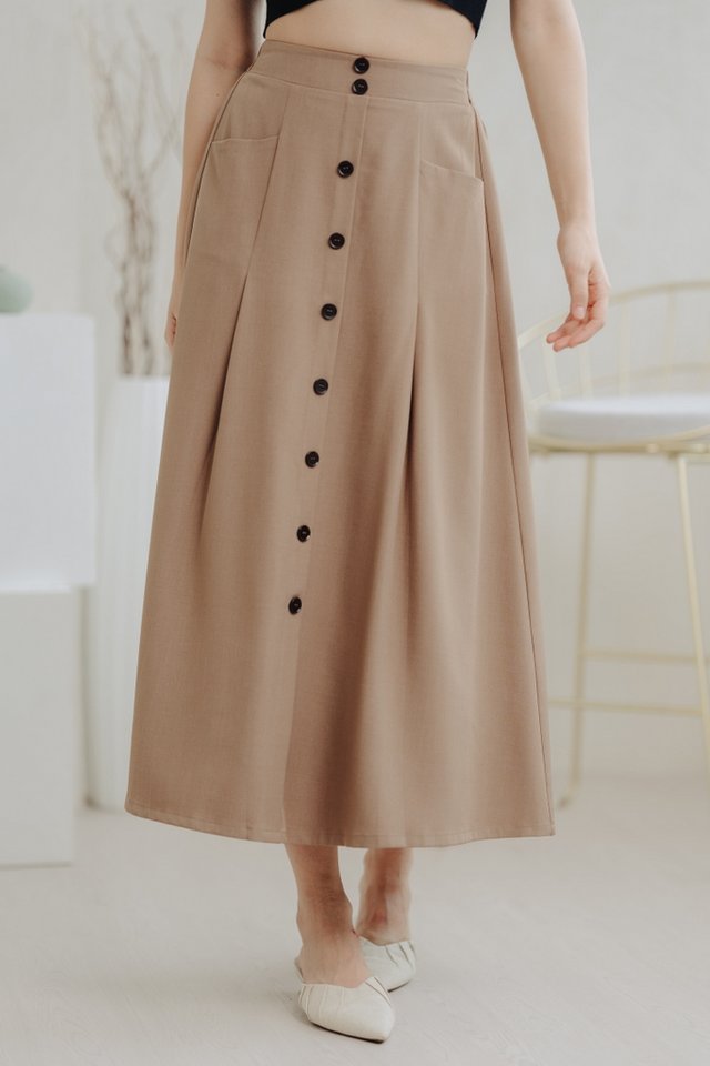 Willow Buttons Maxi Skirt in Sand