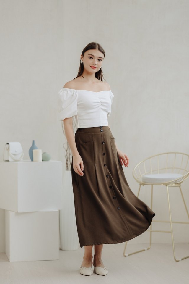 Willow Buttons Maxi Skirt in Dark Brown